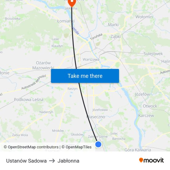 Ustanów Sadowa to Jabłonna map