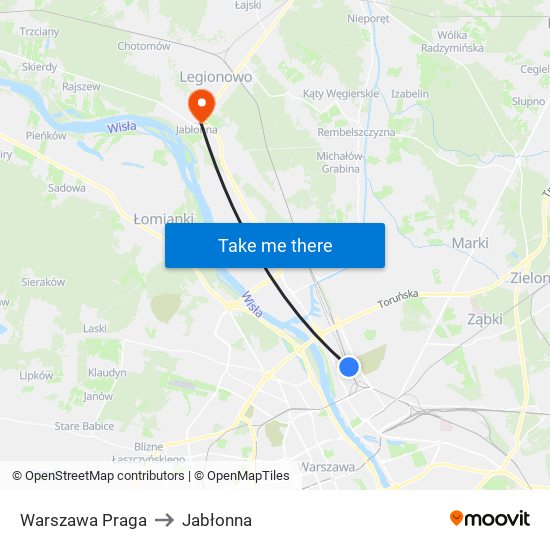 Warszawa Praga to Jabłonna map