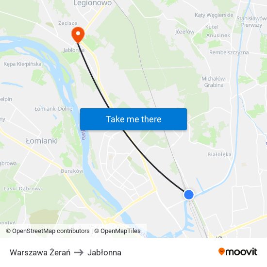 Warszawa Żerań to Jabłonna map