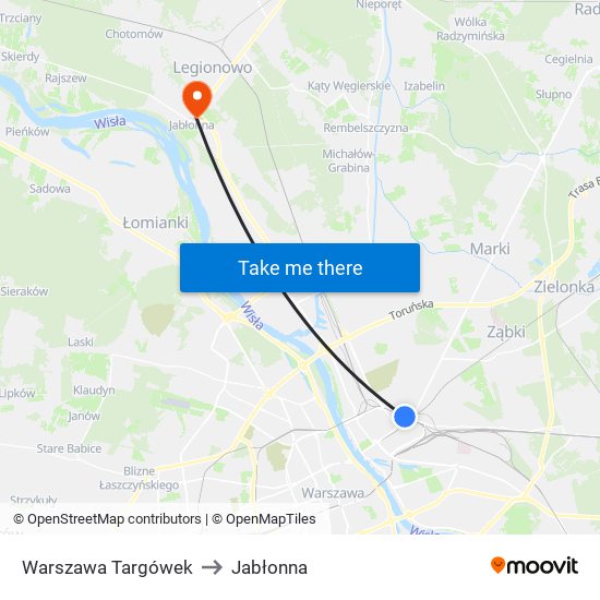 Warszawa Targówek to Jabłonna map