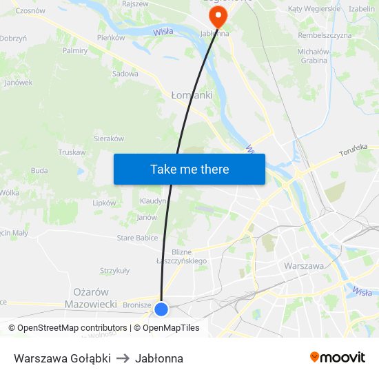 Warszawa Gołąbki to Jabłonna map