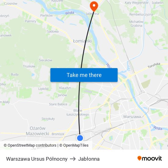 Warszawa Ursus Północny to Jabłonna map