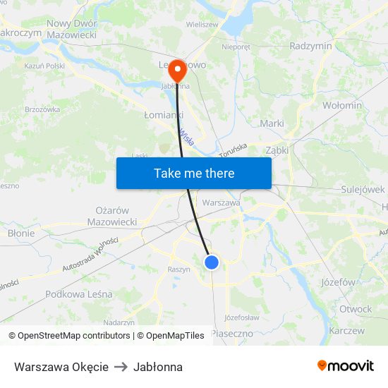 Warszawa Okęcie to Jabłonna map