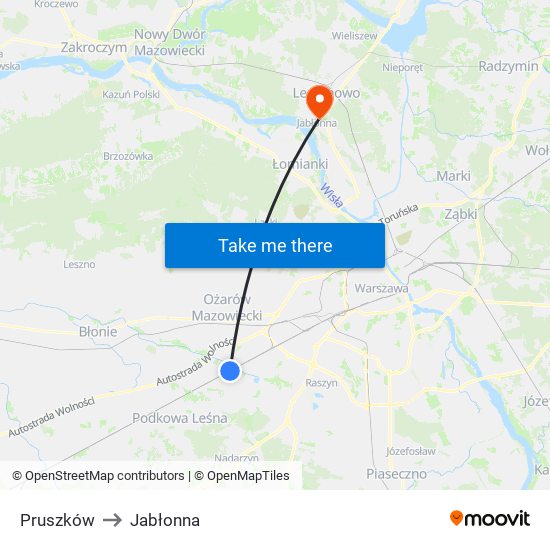 Pruszków to Jabłonna map