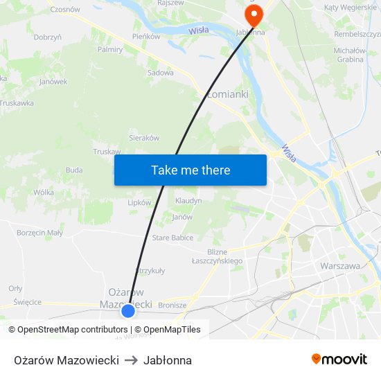 Ożarów Mazowiecki to Jabłonna map