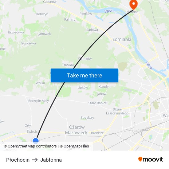 Płochocin to Jabłonna map