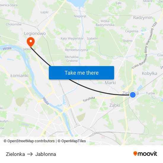 Zielonka to Jabłonna map