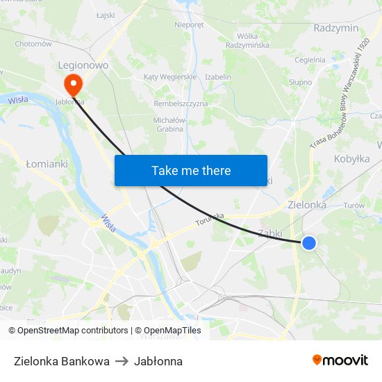 Zielonka Bankowa to Jabłonna map