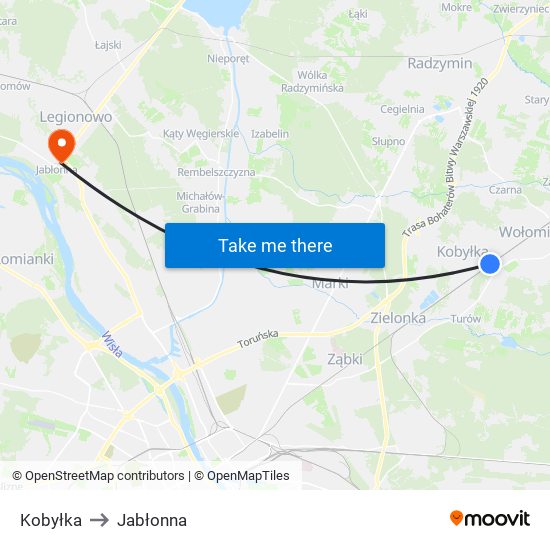 Kobyłka to Jabłonna map