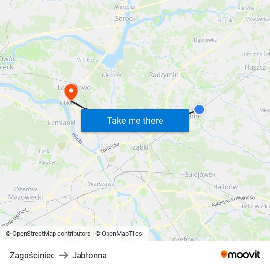 Zagościniec to Jabłonna map