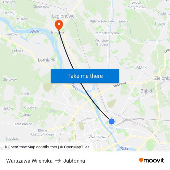 Warszawa Wileńska to Jabłonna map