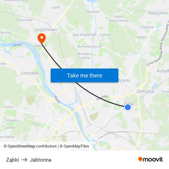 Ząbki to Jabłonna map