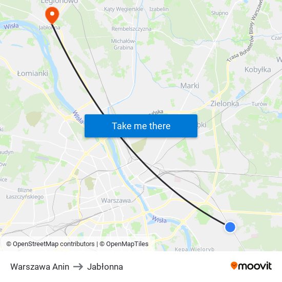 Warszawa Anin to Jabłonna map