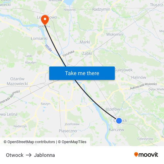 Otwock to Jabłonna map