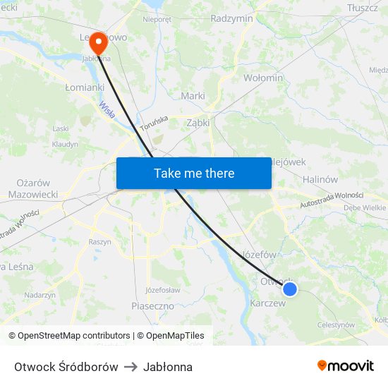 Otwock Śródborów to Jabłonna map