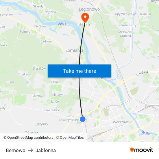 Bemowo to Jabłonna map