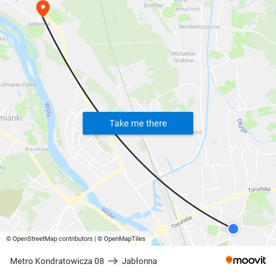 Metro Kondratowicza 08 to Jabłonna map