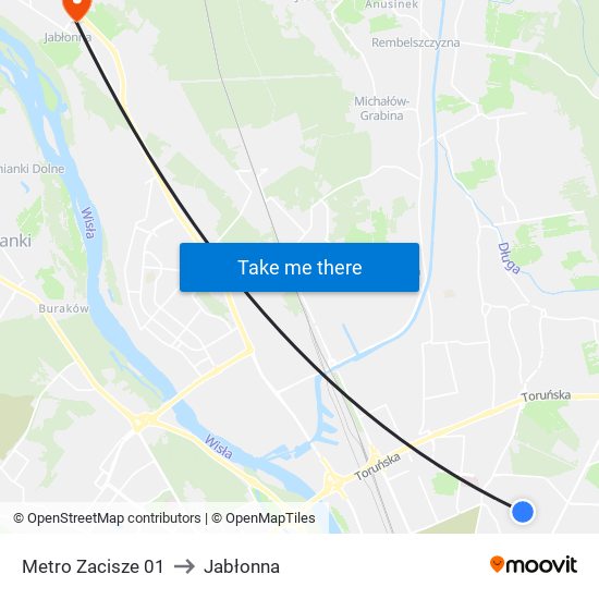 Metro Zacisze to Jabłonna map