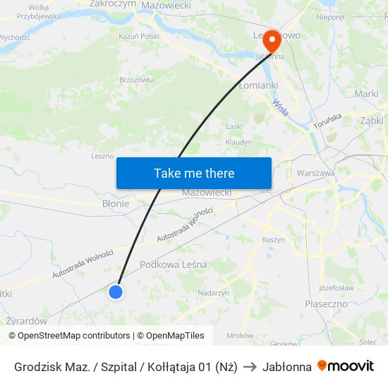 Grodzisk Maz. / Szpital / Kołłątaja 01 (Nż) to Jabłonna map