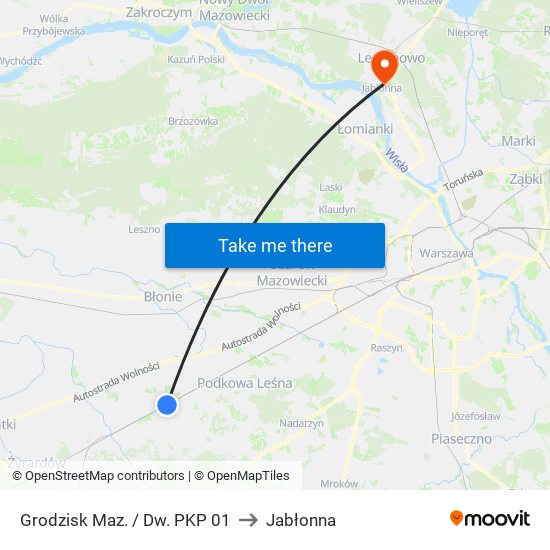 Grodzisk Maz. / Dw. PKP to Jabłonna map