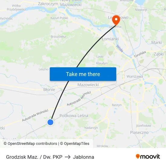 Grodzisk Maz. / Dw. PKP to Jabłonna map