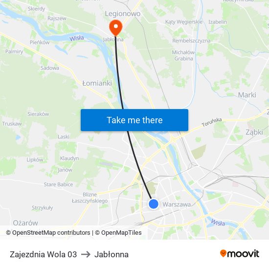 Zajezdnia Wola to Jabłonna map