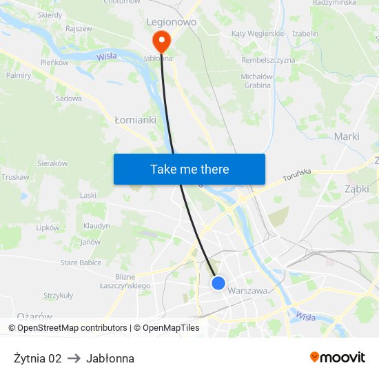 Żytnia to Jabłonna map