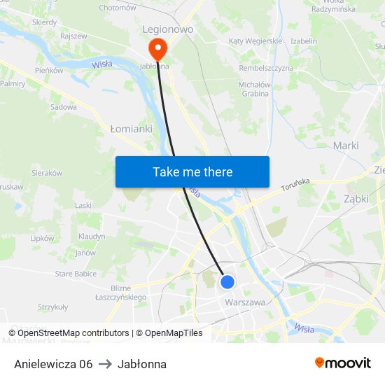 Anielewicza to Jabłonna map