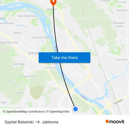 Szpital Bielański to Jabłonna map