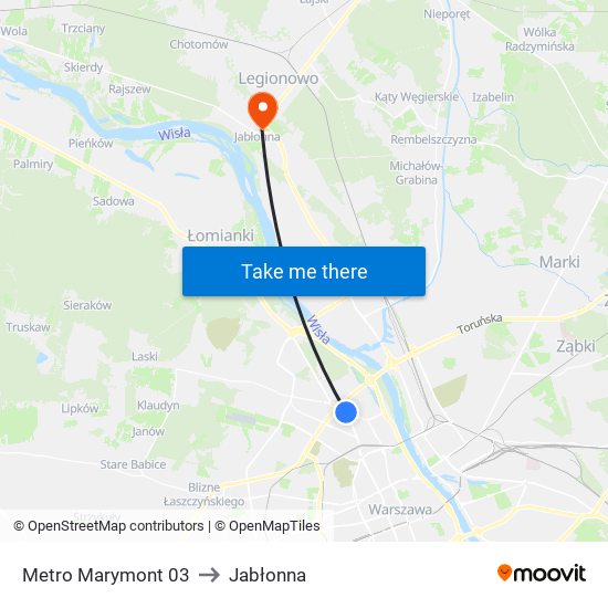 Metro Marymont to Jabłonna map