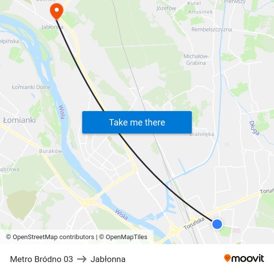 Metro Bródno to Jabłonna map