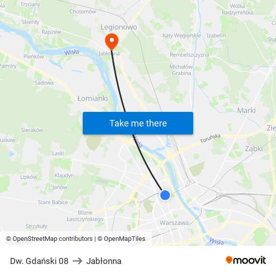 Dw. Gdański to Jabłonna map