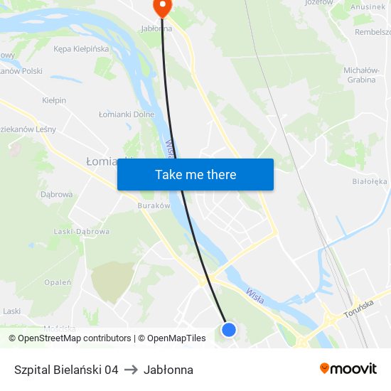 Szpital Bielański to Jabłonna map