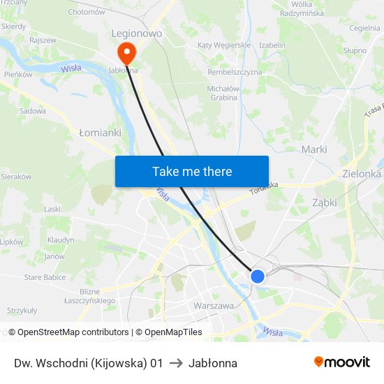 Dw. Wschodni (Kijowska) to Jabłonna map