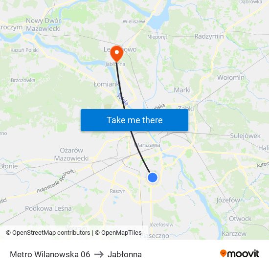 Metro Wilanowska 06 to Jabłonna map