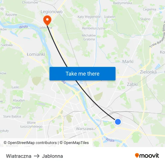 Wiatraczna to Jabłonna map