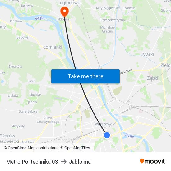 Metro Politechnika to Jabłonna map