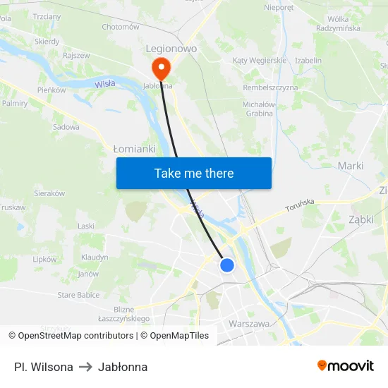 Pl. Wilsona to Jabłonna map