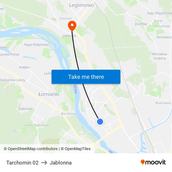 Tarchomin to Jabłonna map