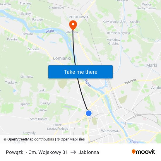 Powązki-Cm. Wojskowy to Jabłonna map