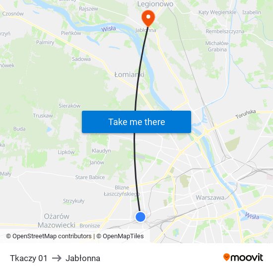 Tkaczy to Jabłonna map