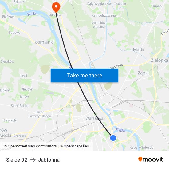 Sielce to Jabłonna map