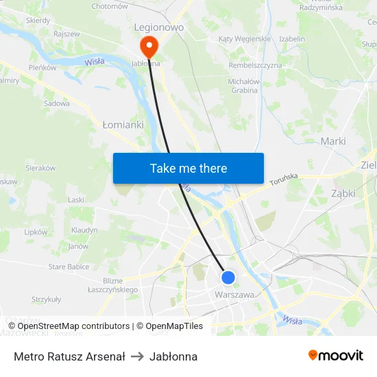 Metro Ratusz Arsenał to Jabłonna map