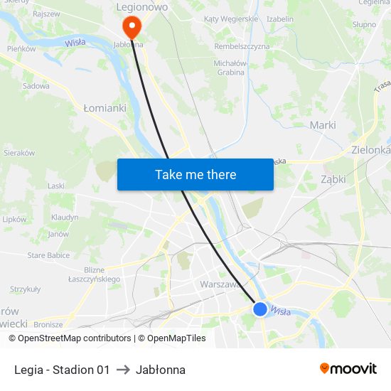 Legia-Stadion to Jabłonna map