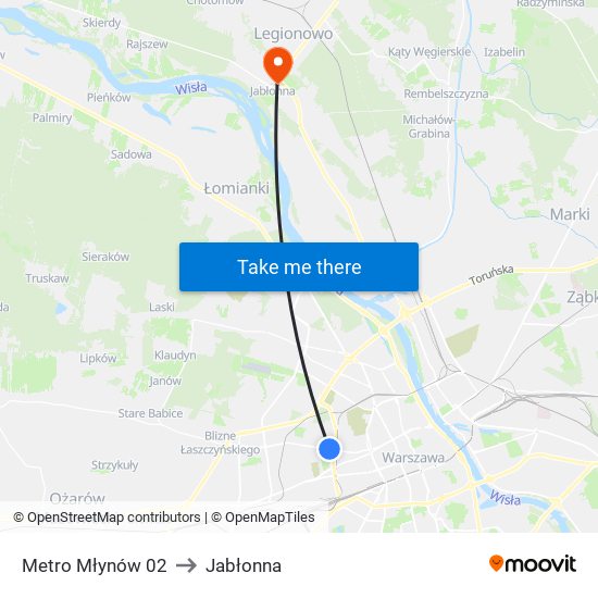 Metro Młynów to Jabłonna map