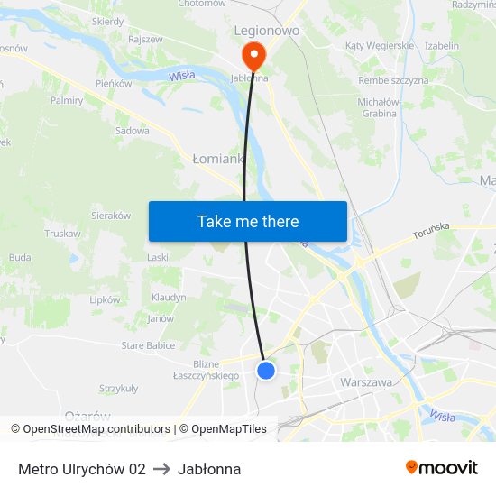 Metro Ulrychów to Jabłonna map