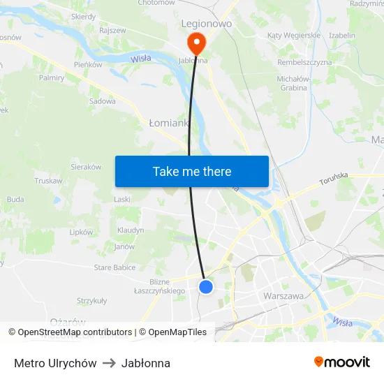Metro Ulrychów to Jabłonna map
