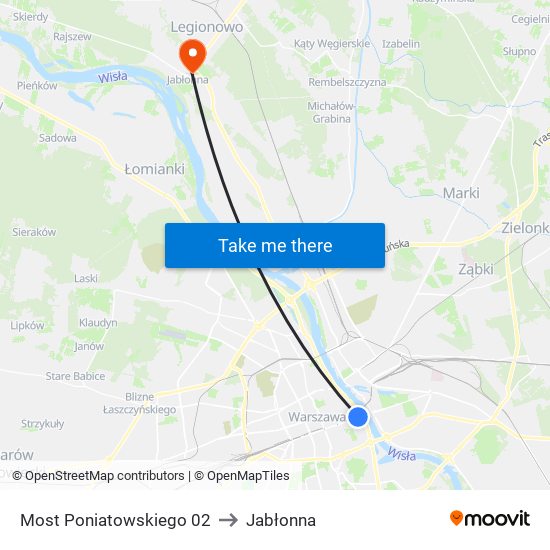 Most Poniatowskiego to Jabłonna map