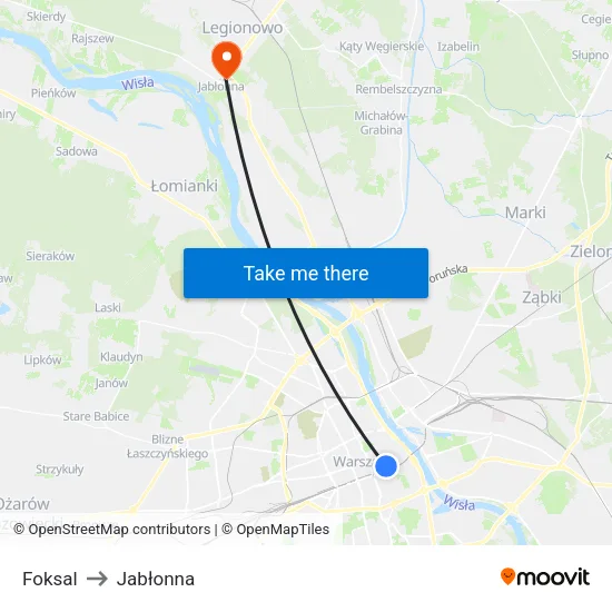 Foksal to Jabłonna map