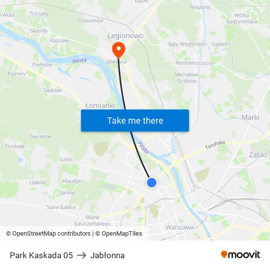 Park Kaskada to Jabłonna map